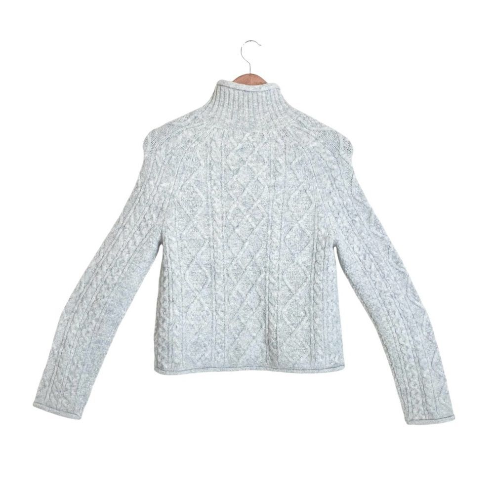 J. Crew Womens Turtleneck Grey Merino Wool Blend Cable-Knit Pullover Sweater - Picture 3 of 6